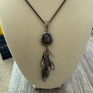 ALEXIS BITTAR GUNMETAL DANGLE CRYSTAL HEMATITE CHAIN PENDANT NECKLACE/SWAROVSK